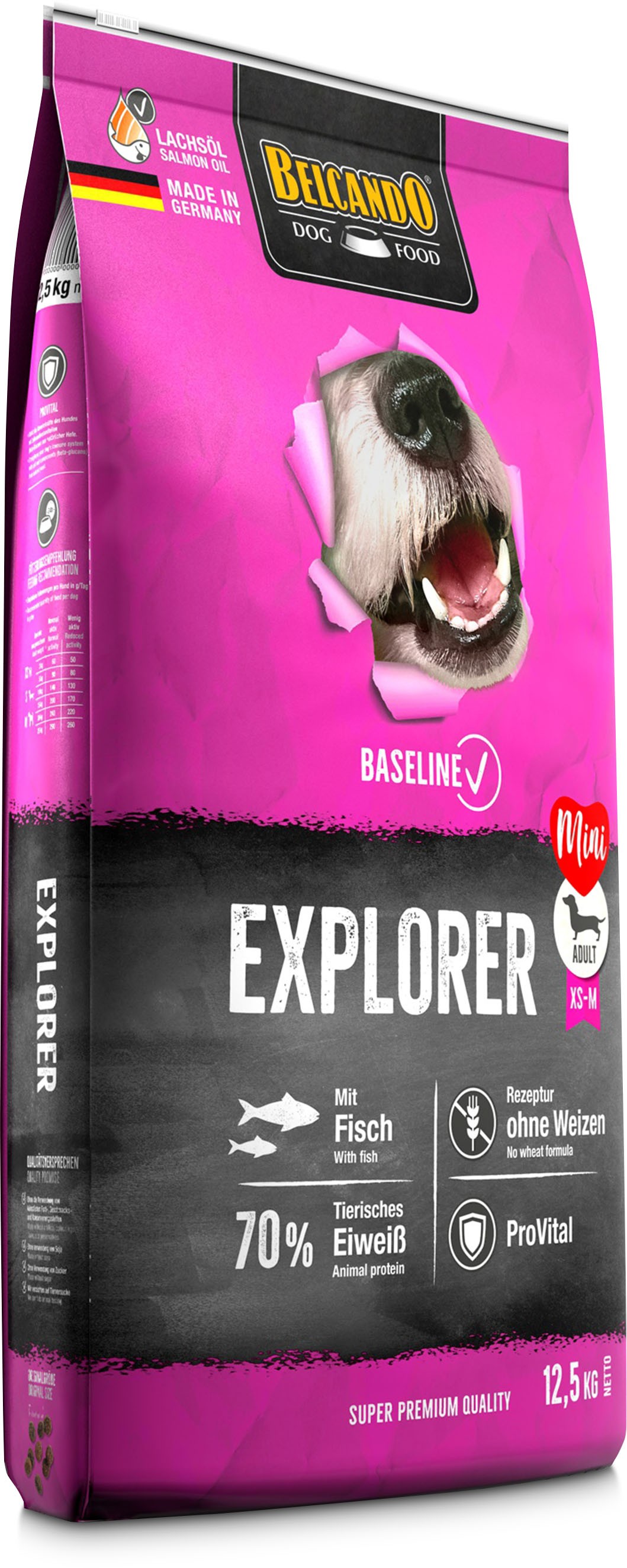 BELCANDO BASELINE EXPLORER για ενήλικους σκύλους μικρόσωμων και μεσαίων φυλών με κανονική ή έντονη δραστηριότητα, με ψάρι 12,5kg